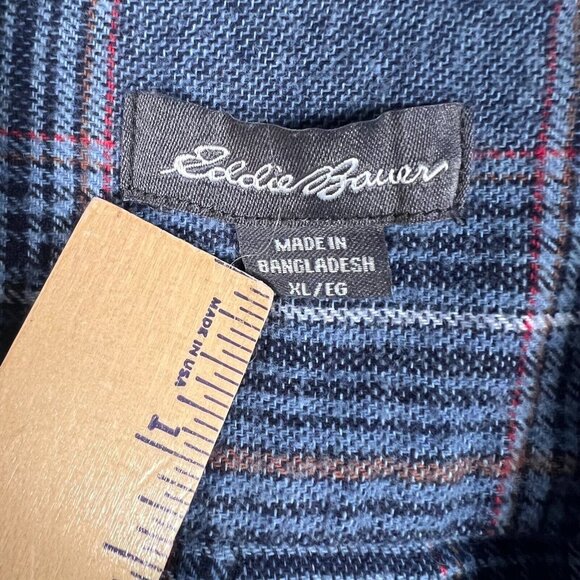 Eddie Bauer Men's‎ XL 100% Cotton Warm Brushed Twill Flannel Shirt Blue Plaid - Picture 2 of 13